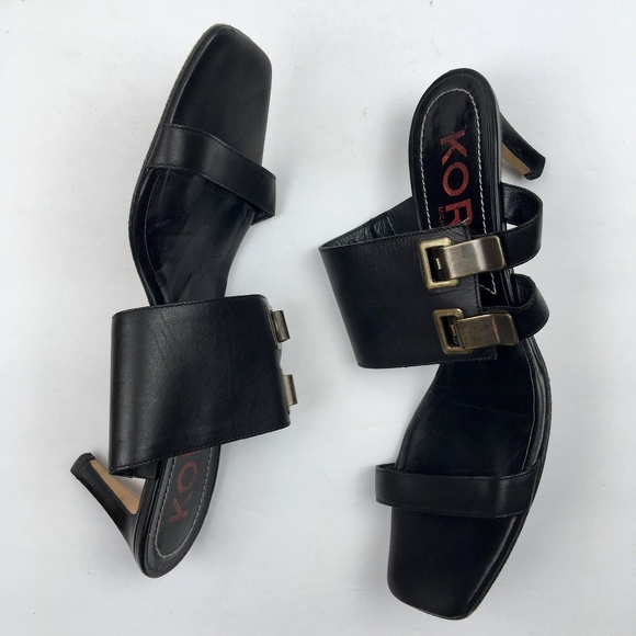 MICHAEL KORS Black LEATHER Sandal Heels Size 6.5 - Picture 3 of 8